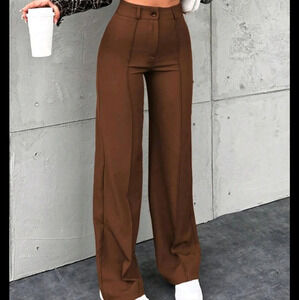 Women's Solid Color Toothpick Striped Design Wide Leg Office Autumn Pants